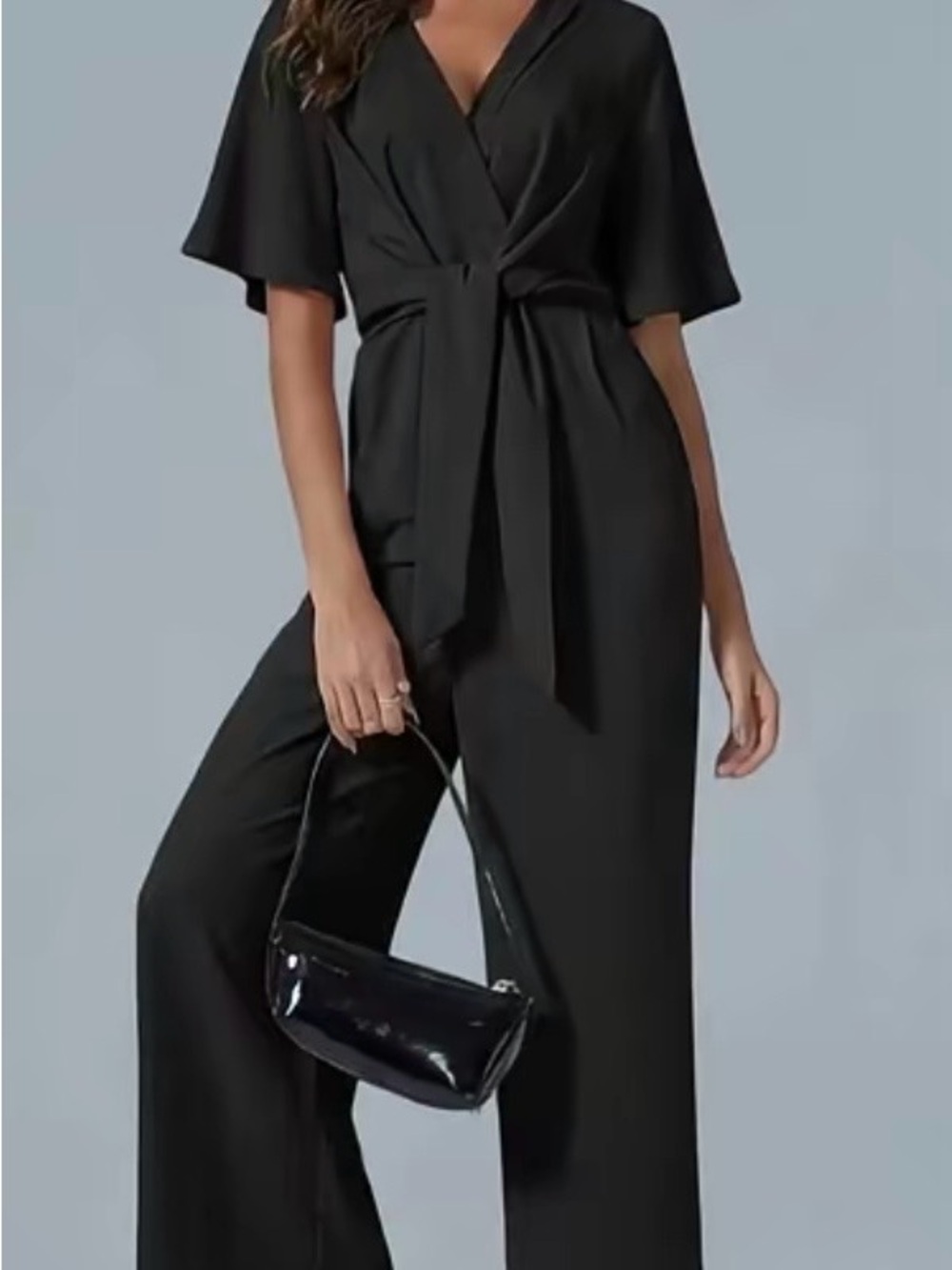 Tie-Waist Black Wide-Leg Jumpsuit - Women (Never worn)